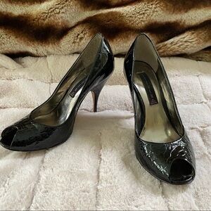 Sleek Black Patent Leather Peep-Toe Heels